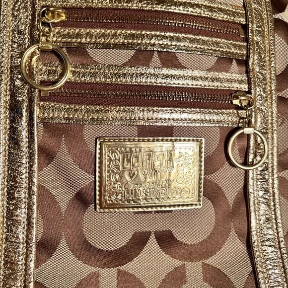 Coach Poppy Gold and Khaki Large Tote with Brilliant Blue Lining - Picture 5 of 15